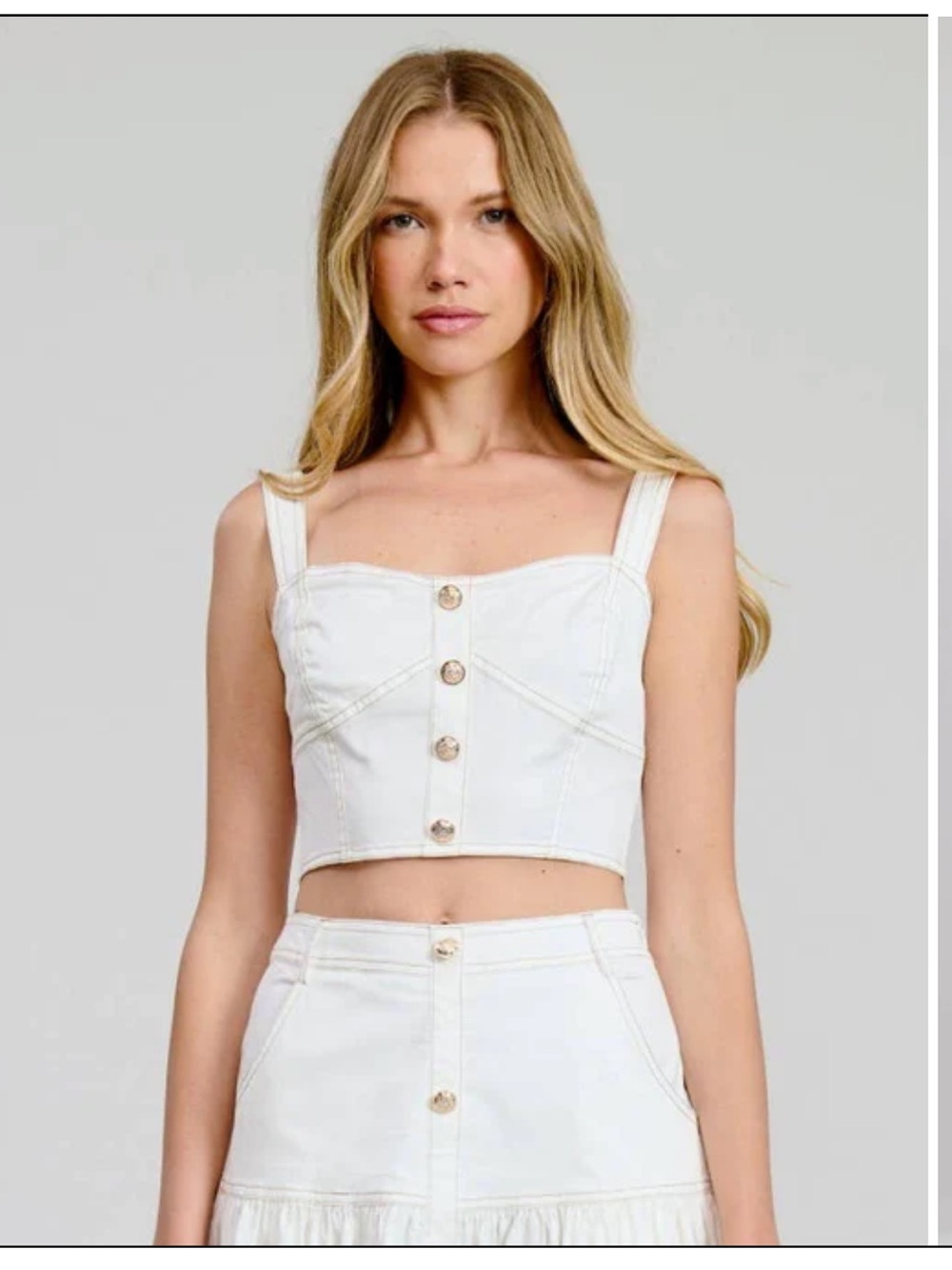 Ivory Button-Front Corset Crop Top with Wide Straps